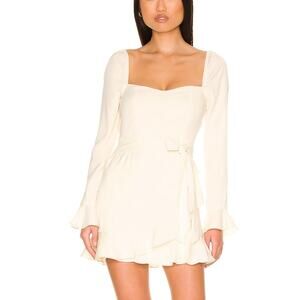 Revolve White Mini Dress MEDIUM Long Sleeve Ruffle Bridal Wrap More to Come $84